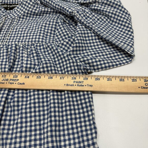 Scarlet Darkness Victorian Gingham Blouse Lantern Sleeves Blue White‎ Size M - Picture 7 of 8